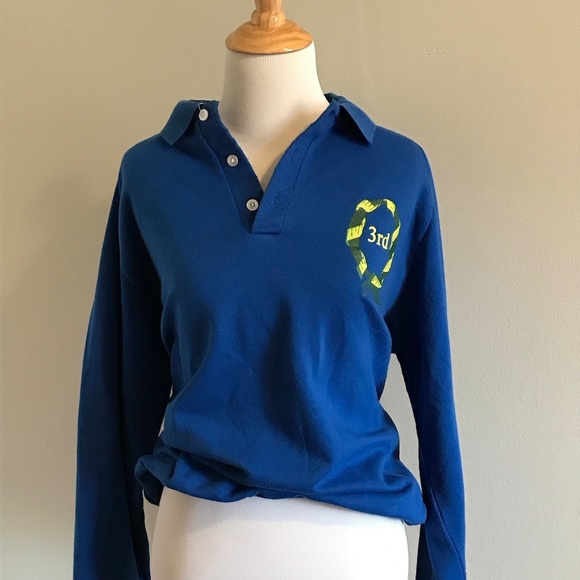 Vintage 80s Funky 3rd Bright Blue 3/4 button top - Picture 7 of 7